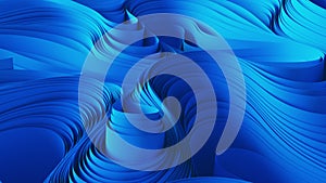Blue layers of cloth warping. Abstract fabric twist motion. 3d render animation