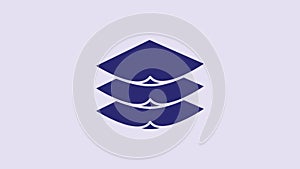 Blue Layers clothing textile icon isolated on purple background. Element of fabric features. 4K Video motion graphic