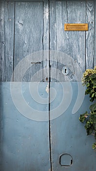 Blue ld wooden and metal gate