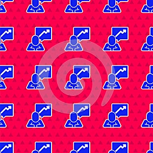 Blue Leader of a team of executives icon isolated seamless pattern on red background. Vector