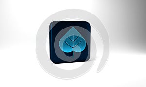 Blue Leaf icon isolated on grey background. Leaves sign. Fresh natural product symbol. Blue square button. 3d