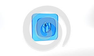 Blue Leaf icon isolated on grey background. Leaves sign. Fresh natural product symbol. Glass square button. 3d