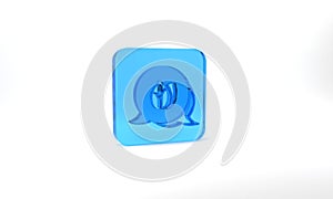 Blue Leaf icon isolated on grey background. Leaves sign. Fresh natural product symbol. Glass square button. 3d
