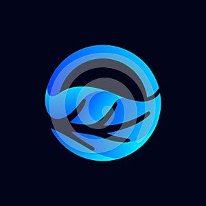 blue leaf logo in circle symbol