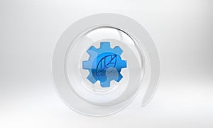 Blue Leaf plant ecology in gear machine icon isolated on grey background. Eco friendly technology. World Environment day