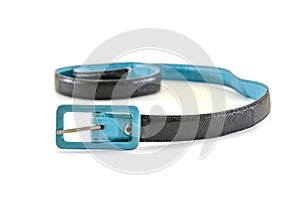 Blue leather belt isolated on a white background.