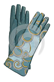 Blue leather gloves