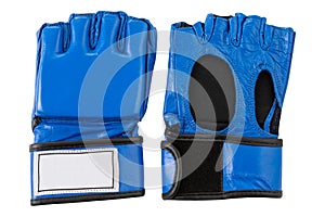 Blue leather gloves, for karate, fingerless, on a white background