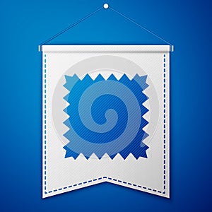 Blue Leather icon isolated on blue background. White pennant template. Vector Illustration