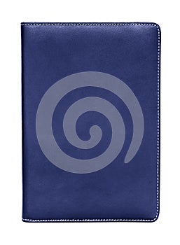 Blue leather notebook isolated on white background