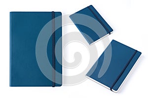 Blue leather notebook isolated on white background
