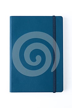 Blue leather notebook isolated on white background