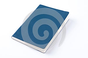 Blue leather notebook isolated on white background
