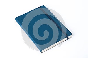 Blue leather notebook isolated on white background