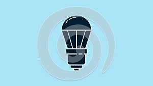 Blue LED light bulb icon isolated on blue background. Economical LED illuminated lightbulb. Save energy lamp. 4K Video