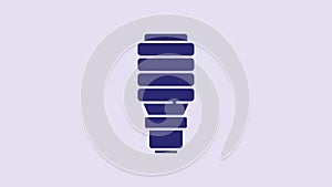 Blue LED light bulb icon isolated on purple background. Economical LED illuminated lightbulb. Save energy lamp. 4K Video