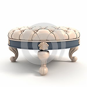 Blue Leg Ivory Tufted Ottoman: Realistic 3d Render With Classical Symmetry photo