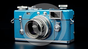 Blue Leica Camera: Realistic Trompe-l\'oeil Photography In Dieselpunk Style photo