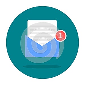Blue letter icon with document. New email notification