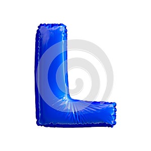 Blue letter L made of inflatable balloon isolated on white background