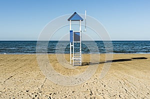 Blue beach lifeguard hut