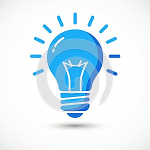 Blue light bulb icon on a white background. The design features a stylized bulb with