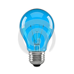 Blue light bulb isolated on clean and solid white background