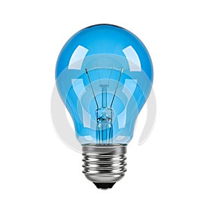 Blue light bulb isolated on clean and solid white background