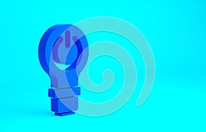 Blue Light bulb with lightning symbol icon isolated on blue background. Light lamp sign. Idea symbol. Minimalism concept. 3d