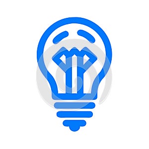 A blue light bulb with a white background
