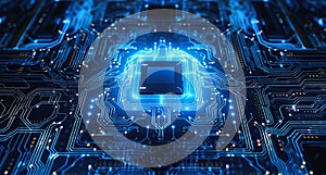 Blue light coming out of a computer circuit board photo
