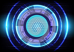 Blue light effect. Abstract hi-tech background. Futuristic Sci-Fi glowing HUD circle and sphere. Head-up display interface.