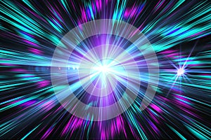 Blue light effect, abstract, star burst, flash, laser beam, glitter, light rays, blue, purple on black background