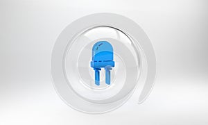 Blue Light emitting diode icon isolated on grey background. Semiconductor diode electrical component. Glass circle