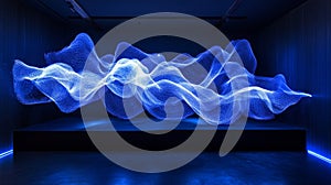 Blue Light Installation Art: Abstract Wave Form
