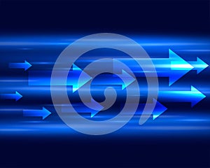 Blue light streak with arrows moving forward background