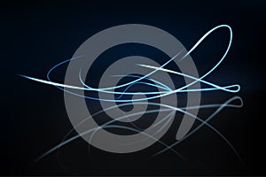 Blue Light Trails, Long Time Exposure Motion Blur Effect, Vector Illustration