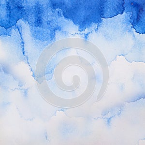 Blue light watercolor, ink, abstract background texture. Copy space for banner, design, poster, backdrop. High resolution colorful