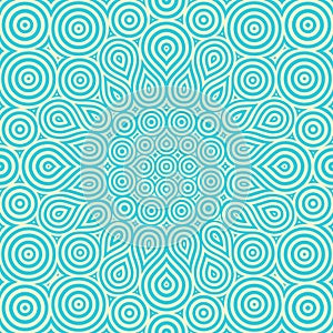 Blue and light yellow ethnic seamless hypnotizing pattern. lines and circles