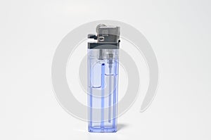 Blue Lighter Fire. gas lighter with a burning flame on white isolated background