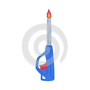 Blue Lighter with Handle as Portable Device for Igniting Cigarette and Generating Flame Vector Illustration