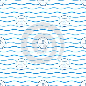 Blue Lighthouse, Seamless Pattern