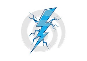 Blue lightning bolt illustration with sharp, angular edges. The design features jagged lines