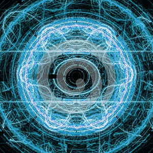 Blue Lightning Circle Fractal Art Concept With Shining