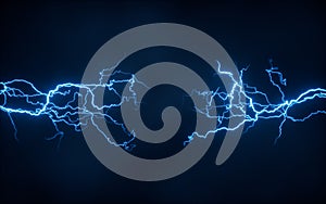 Blue lightning with dark background, 3d rendering