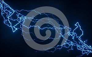 Blue lightning with dark background, 3d rendering photo