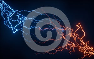 Blue lightning with dark background, 3d rendering photo