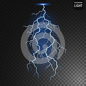 Blue Lightning Flash Bolt, Thunderstorm effect, Electrical Concepton tranasparent background. Vector Illustration