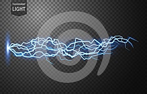 Blue Lightning Flash Bolt, Thunderstorm effect, Electrical Concepton tranasparent background. Vector Illustration