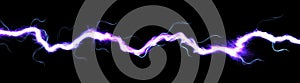 Blue lightning, power energy charge, black abstract background. Blitz effect. Night storm flash, thunderstorm. Thunder shock